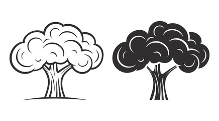 tree line drawing vector icon silhouette, outline illustration