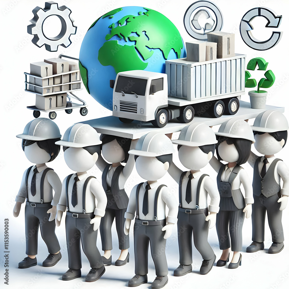 Poster 3d business team optimizing eco friendly supply chain in realistic setting with copy space for brand