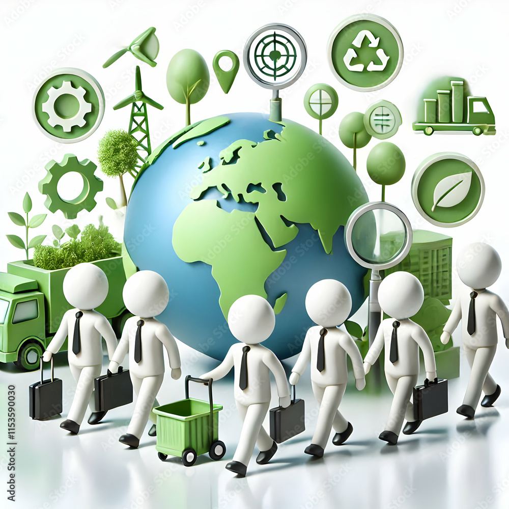 Poster 3d business team optimizing eco friendly supply chain in reality setting copy space concept as a bus