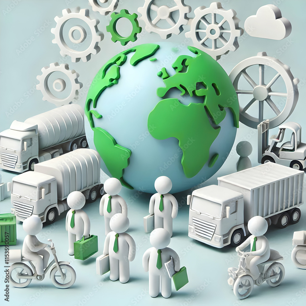 Poster 3d business team optimizing eco-friendly supply chain in realistic setting for sustainable practices