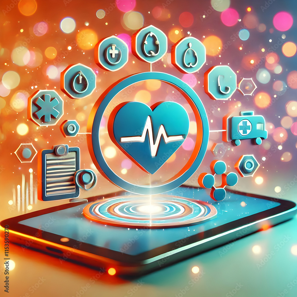 Poster 3d bokeh telemedicine virtual diagnostics tools on digital devices with copy space for branding and 