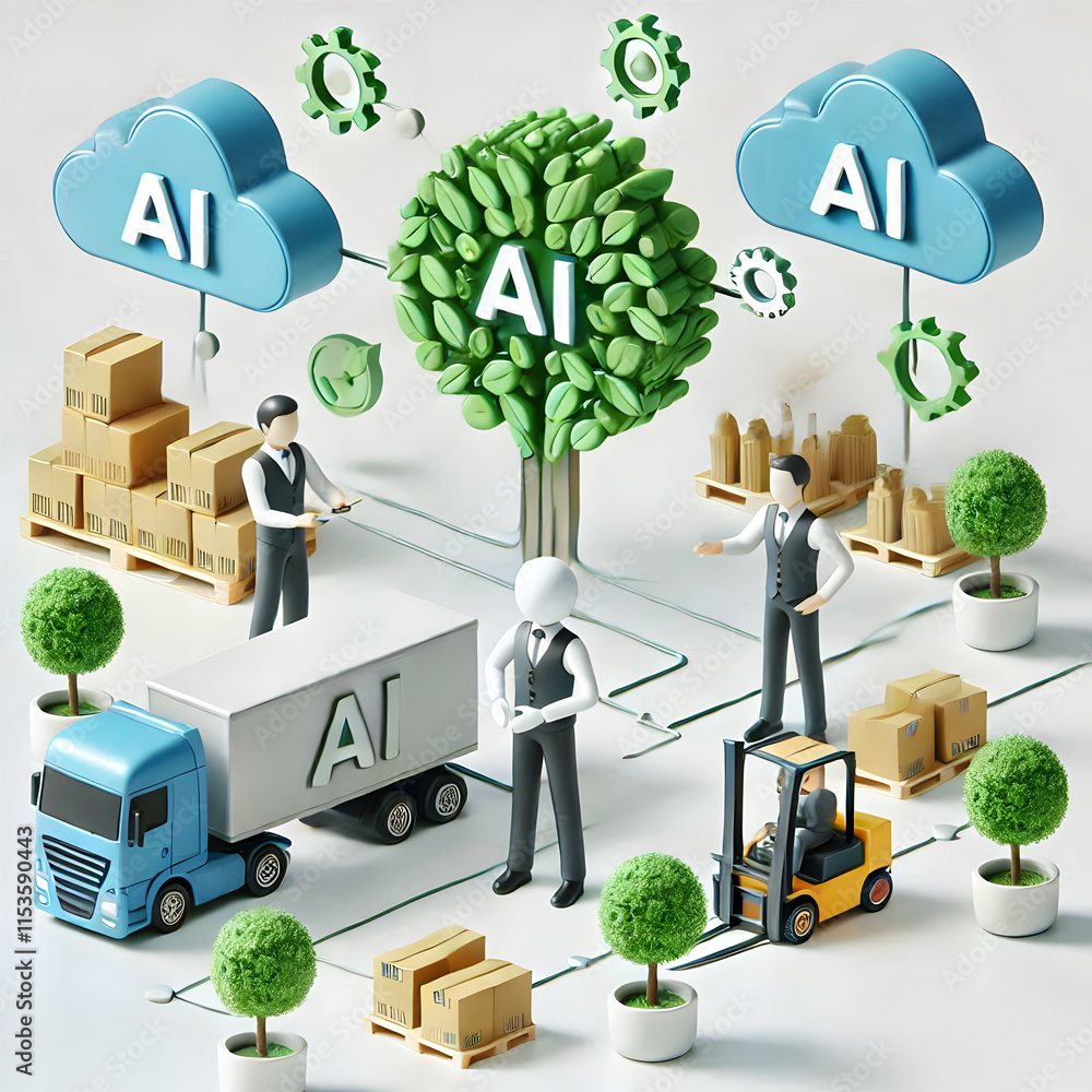 Poster 3d business team optimizing ai for green supply chain in environment setting copy space concept as a