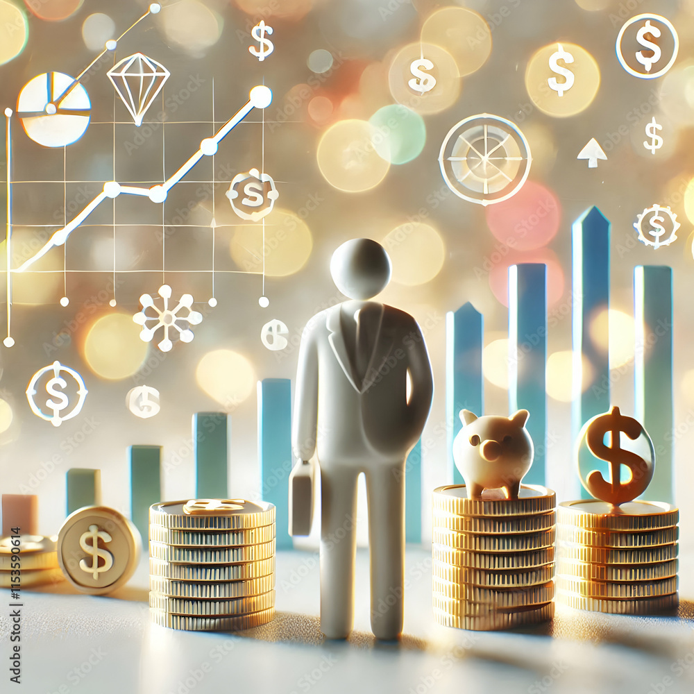 Poster 3d bokeh investment concept with blurred financial elements and soft light background