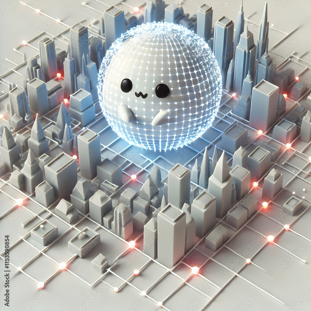 Poster 3d abstract city map network lines glowing interconnectedness with copy space