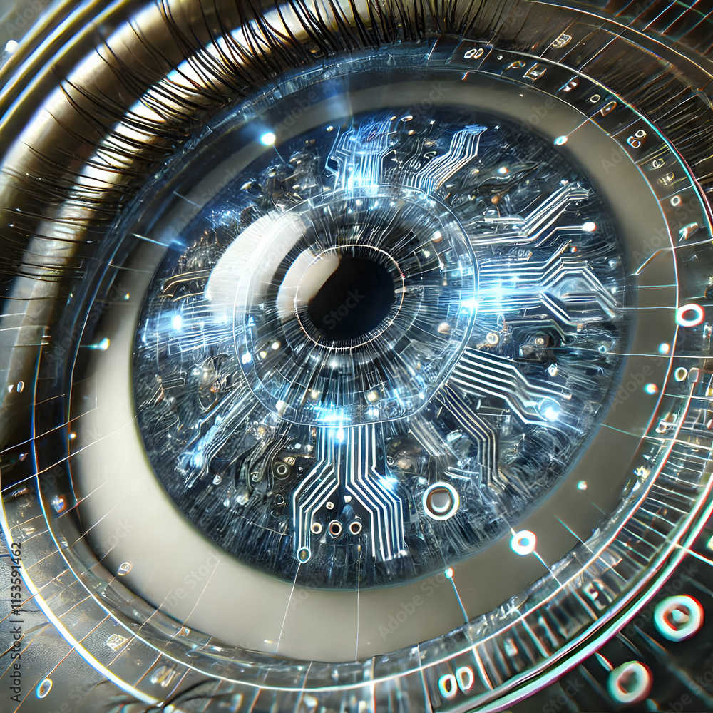 Aufkleber 3d bionic eye interface concept with holographic displays and intricate circuits