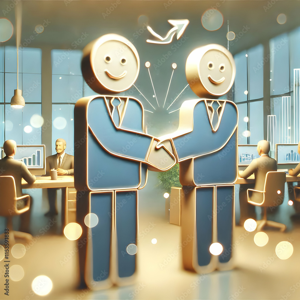 Poster 3d bokeh image of a handshake after closing a deal concept as a bokeh image of two professionals sha