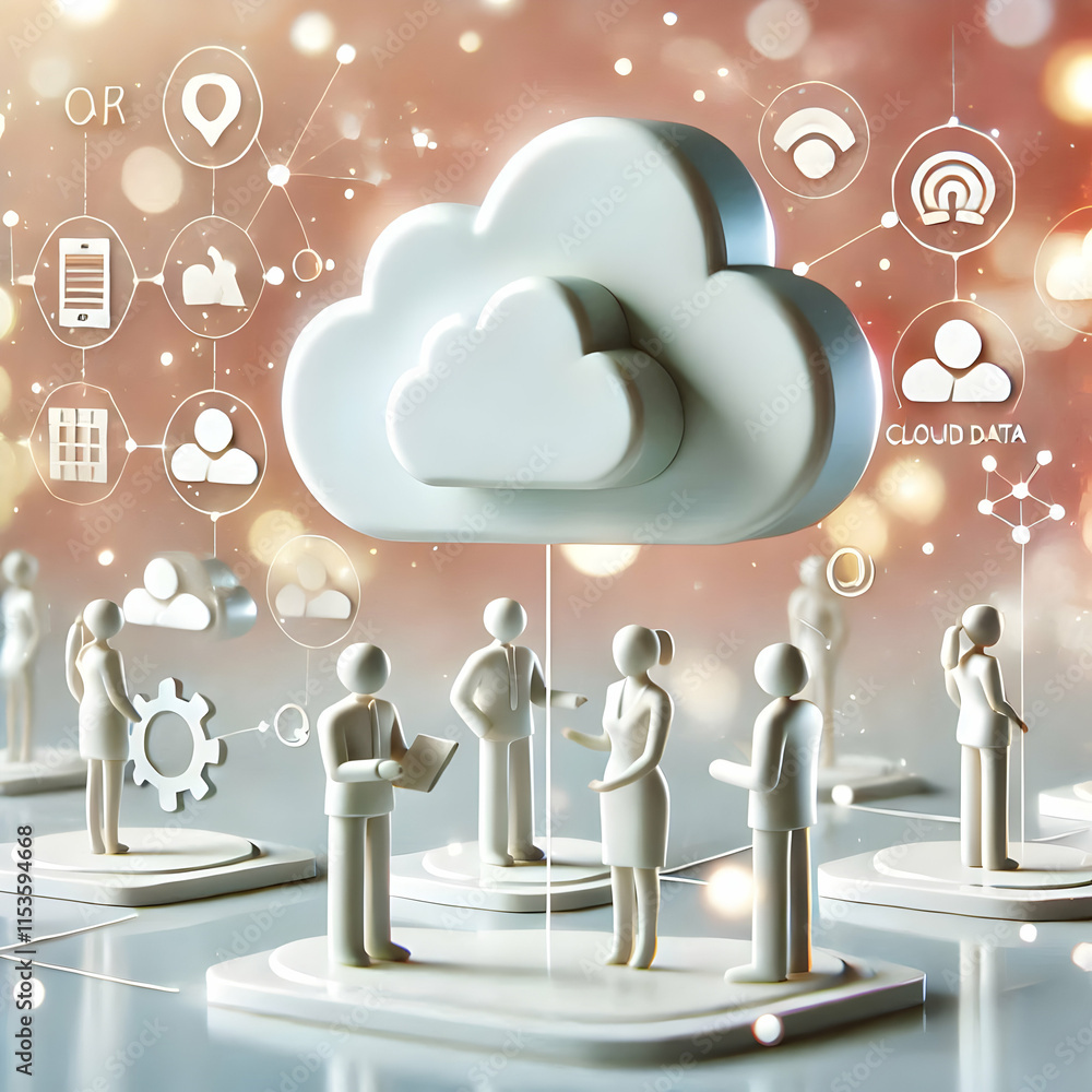 Aufkleber 3d bokeh digital art of professionals cloud data interaction with copy space