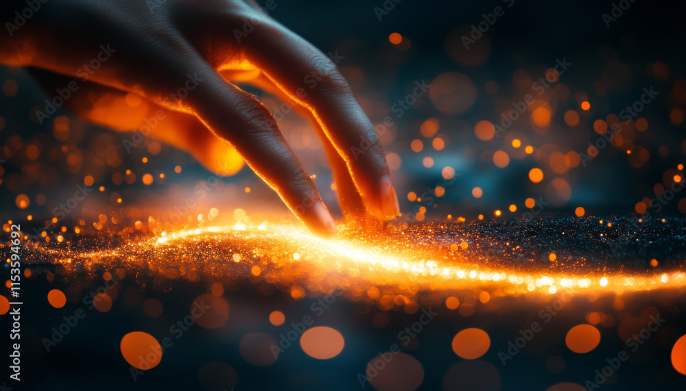 Poster hand creating glowing path of light, symbolizing direction and inspiration