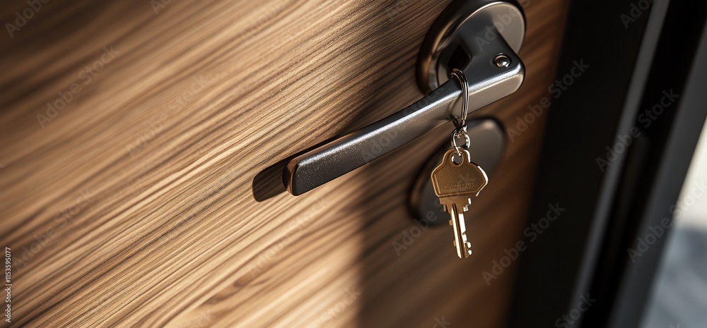 Poster a close-up of a door handle with a key, emphasizing security and access.
