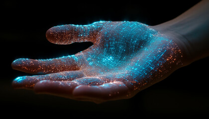 Fototapeta premium hand with glowing digital interface showcasing innovative technology
