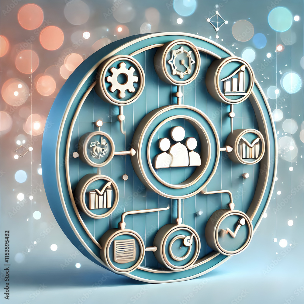 Poster 3d bokeh digital art holographic business presentation floating above blurred background with copy s