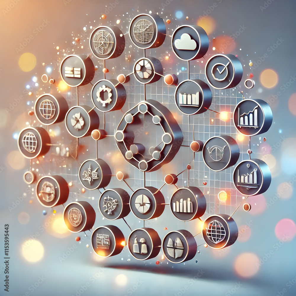 Poster 3d bokeh digital art of holographic business presentation with copy space concept as a bokeh digital