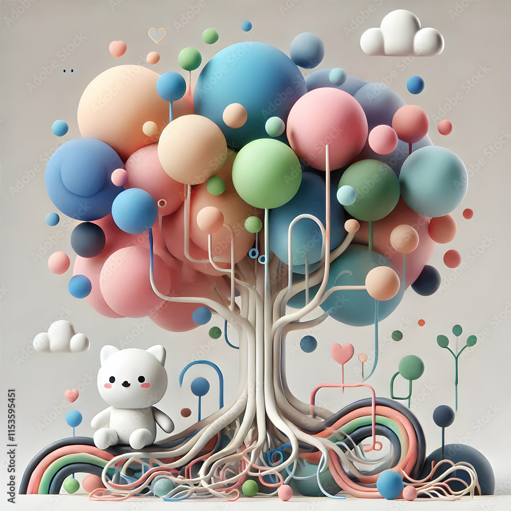 Aufkleber 3d abstract colorful tree symbolizing growth and community diversity with copy space on white backgr