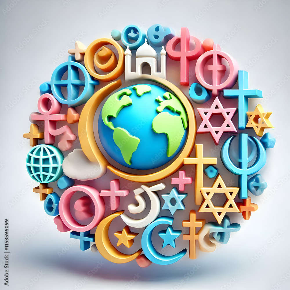 Aufkleber 3d abstract religious symbols overlap concept as soft abstract art featuring overlapping religious s
