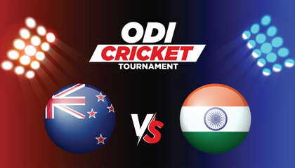 NEW ZEALAND VS INDIA template for sports. Cricket International Tournament 2025 vector illustration graphics. NZ VS IND Clash.