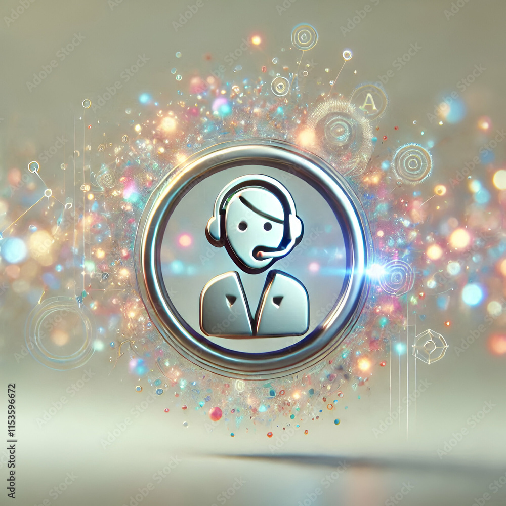 Poster 3d bokeh digital art of customer support agent with holographic ai elements