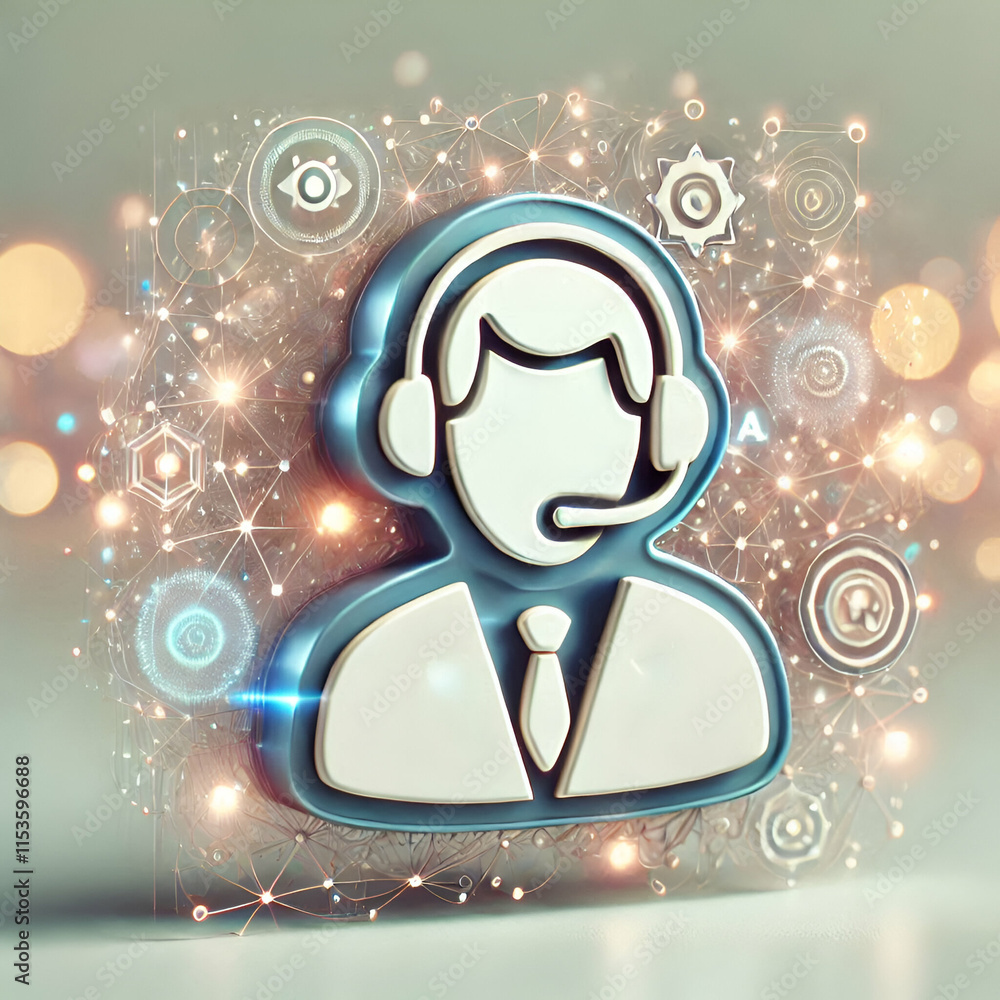 Poster 3d bokeh digital art customer support agent with holographic ai elements collaboration concept