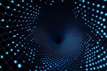 Futuristic Hexagonal Grid with Glowing Blue Lines in Abstract Design