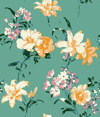 botanical floral vector seamless pattern with roses herbs and leaves big set background with flowers