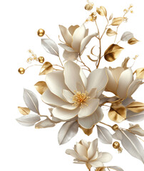 Fototapeta premium PNG Borde gold and silver leaves and floral elegant flowers golden.
