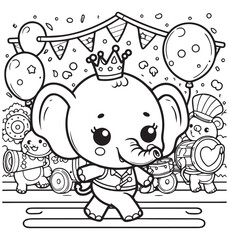 coloring book cute elephant circus illustration