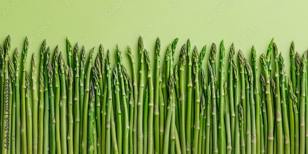 Poster fresh green asparagus shoots create a vibrant pattern in a top view presentation. this food backgrou