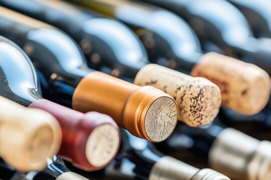 Bottles of red wine with vintage corkscrews and corks create an elegant design element for wine lists and tastings