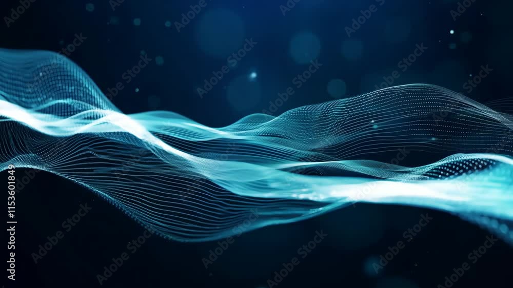 Poster futuristic digital data flow: abstract background with dynamic particles and light effects