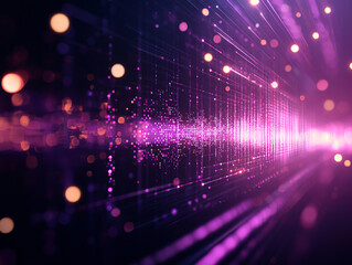 glowing digital grid with vibrant purple and pink light pulses, creating futuristic and dynamic atmosphere