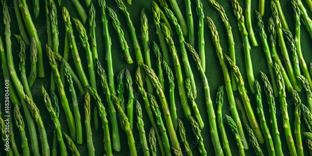 Poster fresh green asparagus shoots create a vibrant pattern in a top view presentation. this food backgrou