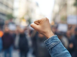 Fist Raised in Solidarity at a Public Demonstration