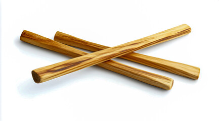 Pair of enhanced wooden sticks of palo santo on a white background