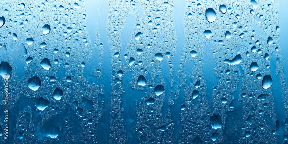 Poster dripping condensation forms on the clear glass window, creating a captivating display of water drops