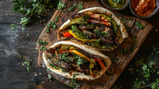 Enjoy a healthy meal with this organic shaurma doner kebab, featuring pita bread filled with fresh vegetables. This healthy food option is perfect for keto, paleo, veggie, vegan, or vegetarian diets.