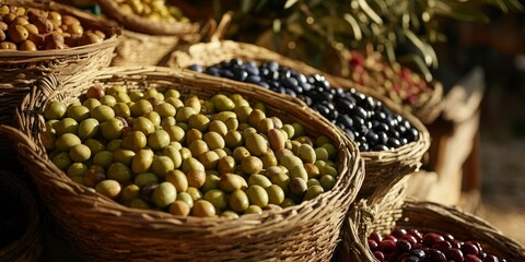 A diverse selection of olives is produced through organic farming practices, along with traditional harvesting techniques that emphasize quality and sustainability.