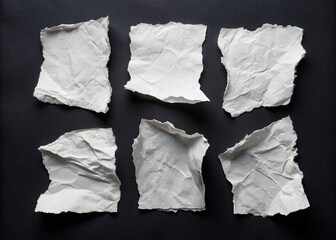 Six Torn White Paper Scraps on Black Background - Urban Exploration Texture