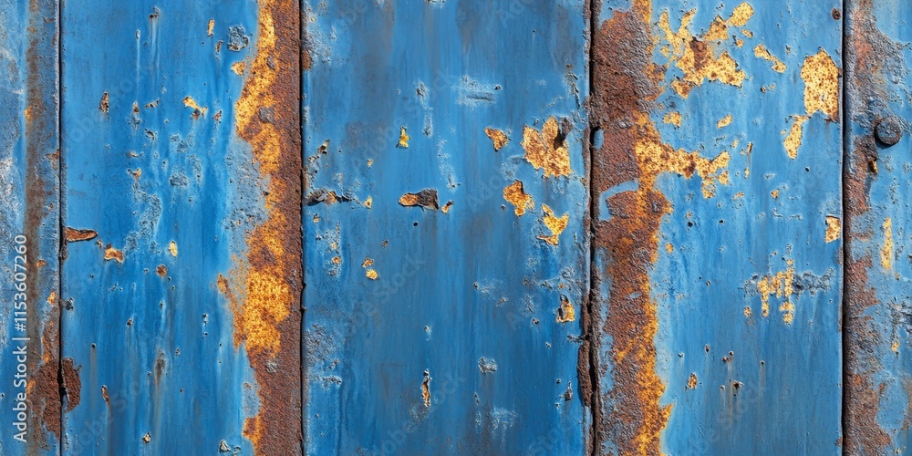 Aufkleber abstract art featuring a blue metal background and a rusty metal background, showcasing streaks of r