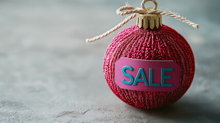 A colorful "SALE" tag on a brightly colored ball to decorate your Christmas tree. Sale concept. New Year's sale.