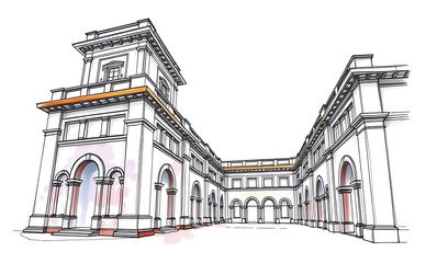 Elegant Palace Illustration: Detailed Hand-Drawn Sketch. AI Generated