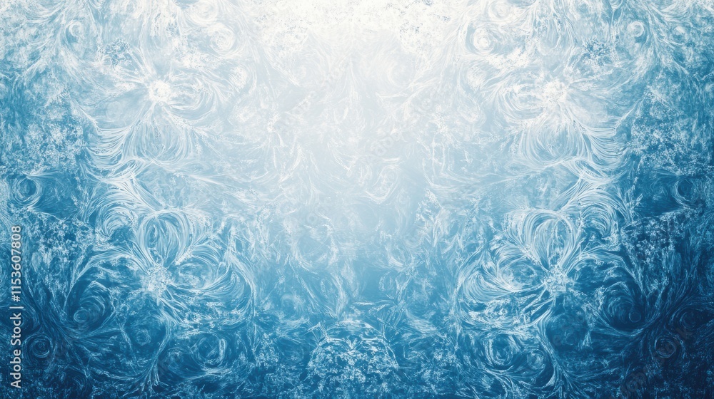 Poster frost patterns create intricate designs on glass in winter at dawn, showcasing natures beauty in chi
