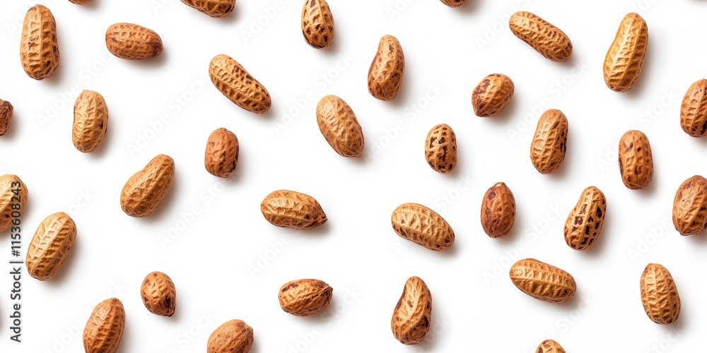 Poster peanuts isolated on a white background showcase their unique textures and colors. this image of pean