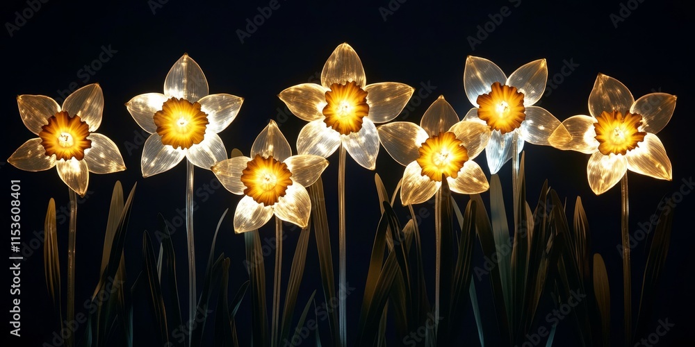 Poster internally illuminated daffodils create a stunning visual display, showcasing the beauty of daffodil