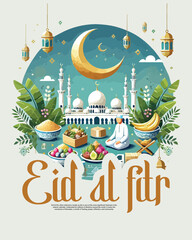 Eid-Al-Fitr Mubarak greeting social media post banner template
