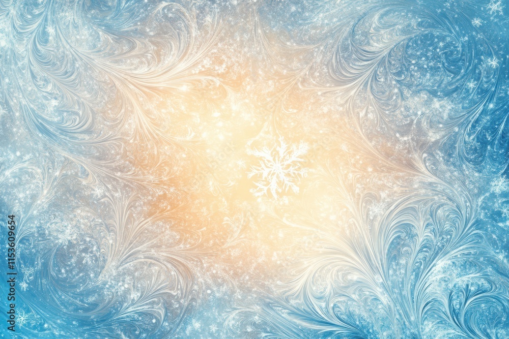Aufkleber winter frost patterns spread beautifully across glass during a cold morning in a serene setting. gen