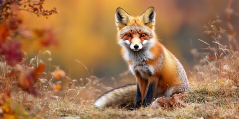 Obraz premium A red fox gazes intently at the photographer, showcasing its striking features and curious demeanor. This captivating red fox captures the essence of wildlife photography beautifully.
