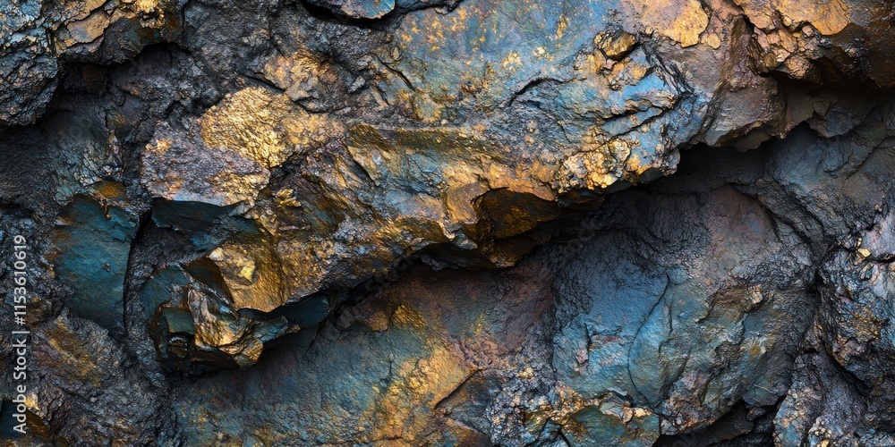 Poster metallic slag rock generated from mining processes showcases unique textures and colors, making meta