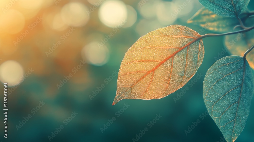 Poster defocused abstract background featuring a leaf, creating a dreamy atmosphere. this leaf inspired def