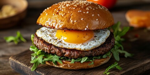 Gourmet Fresh Beef Burger combined with a delicious Egg Sandwich, creating a flavorful and satisfying meal perfect for any time of day. Enjoy this tasty combination!