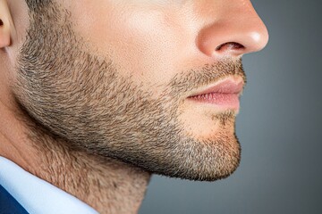Fototapeta premium Captivating profile portrait of a man studio photography professional setting close-up stylish grooming concept