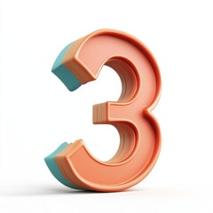 Fototapeta premium Colorful 3D Number Three with Curved Edges and Soft Shadows